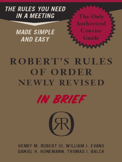Cover image for Robert's Rules of Order Newly Revised In Brief